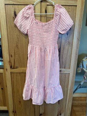 Pink Gingham Smocked Puff Sleeve Dress